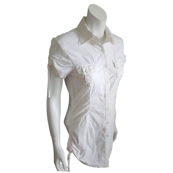 Sub way white buttons up blouse, short sleeves, size S - Picture 3 of 9